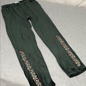 Melini Velvet Embroidered Pants Womens Small Athleisure Stretch Lounge Casual